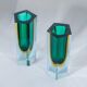 Flavio Poli Murano Sommerso Vases, Green & Yellow Glass, Set of Two
