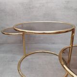 Table basse laiton 3 niveaux pivotants des années 1970 style de Milo Baughman Italie