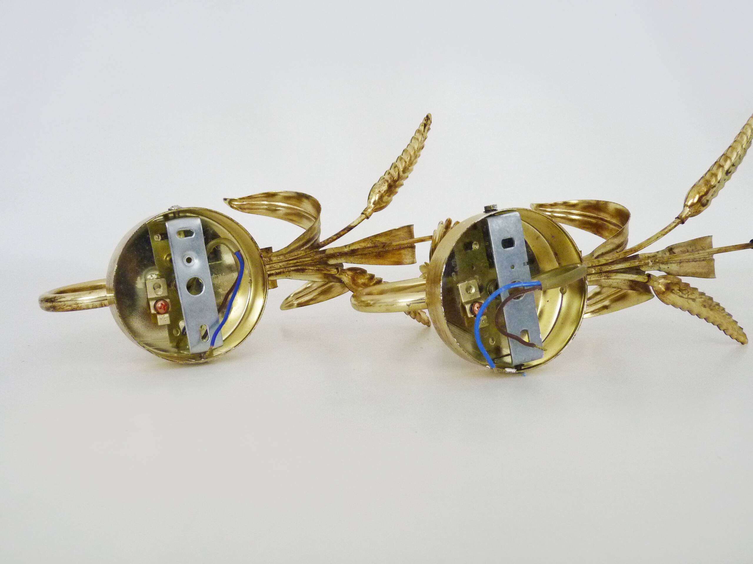 Pair of vintage golden wheat ear wall sconces Maison Masca Florence