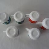 6 MUGS vintage flowers LOTUS 562112 Arcopal FRANCE orange blue