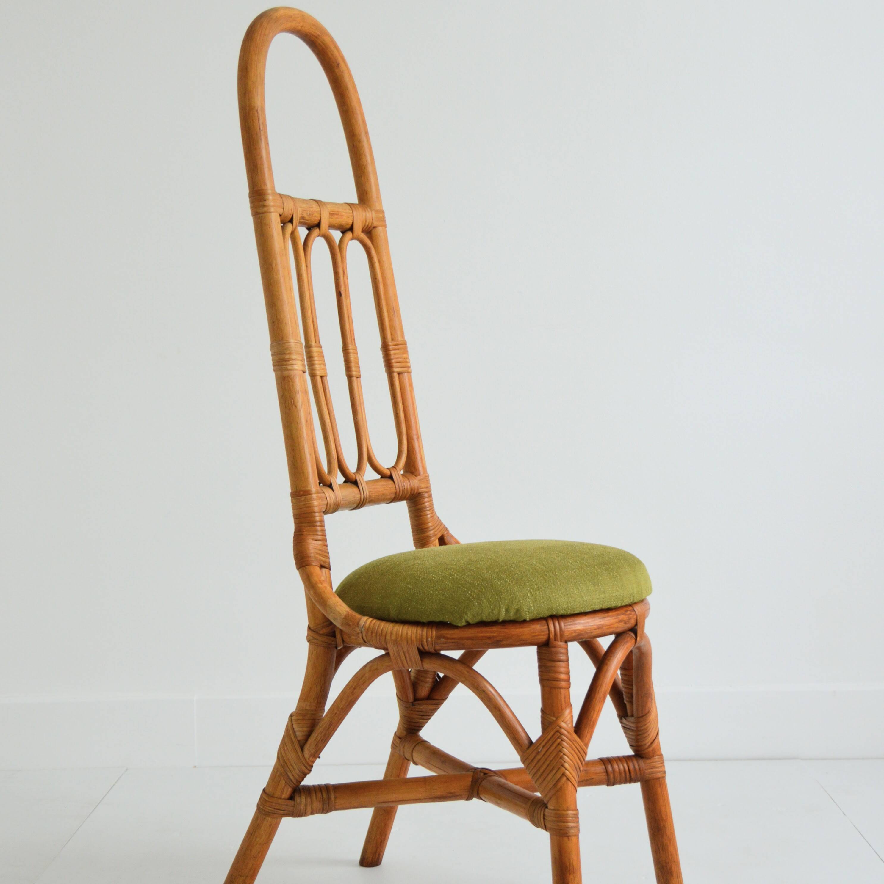 Pair of Italian high chairs in bamboo and rattan from the 1960s.