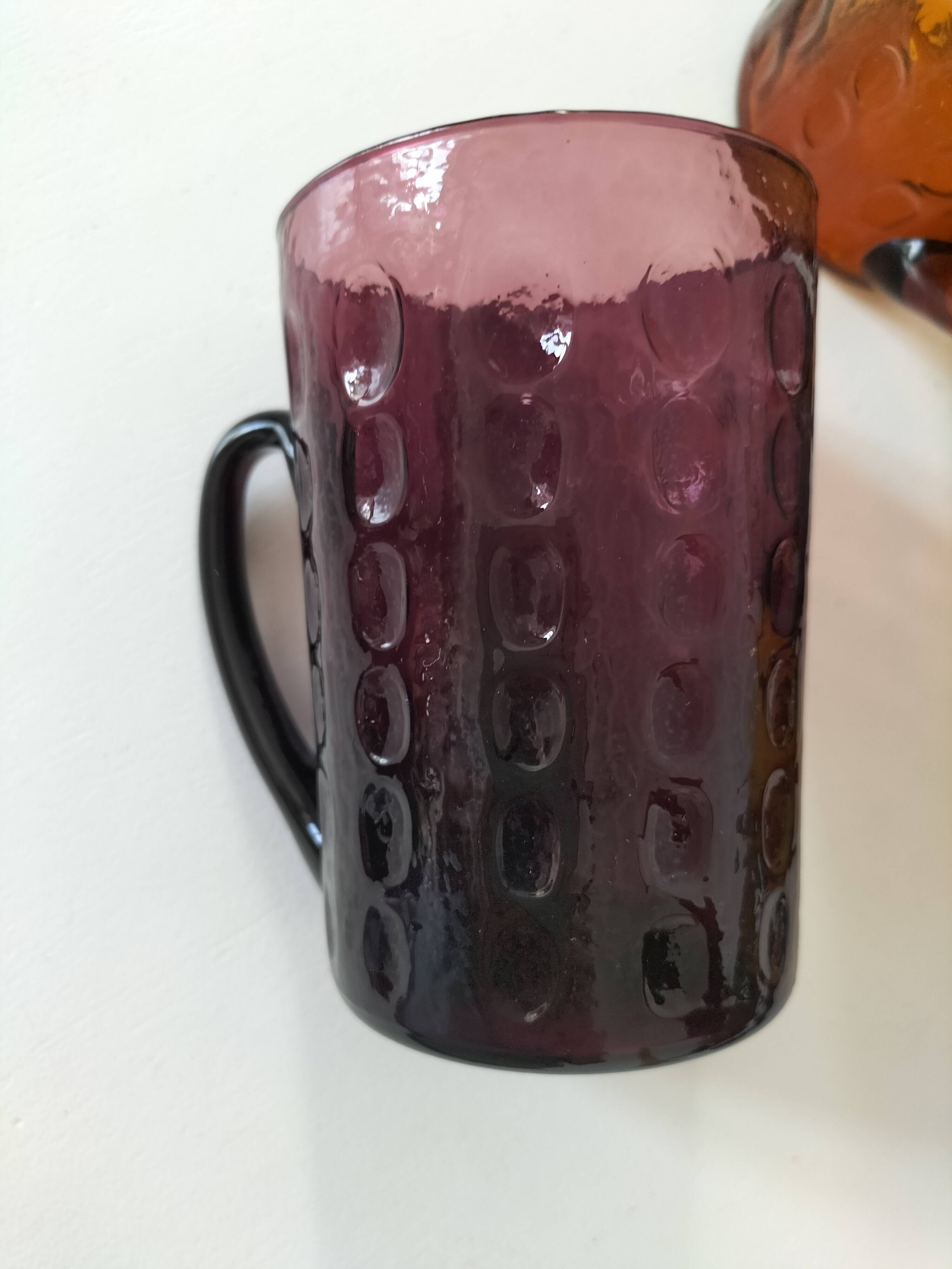 Set of 4 coloured pressed glass mugs, vintage style.