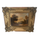 Oil on canvas "Animated landscape" wooden frame and gilded stucco 19th century