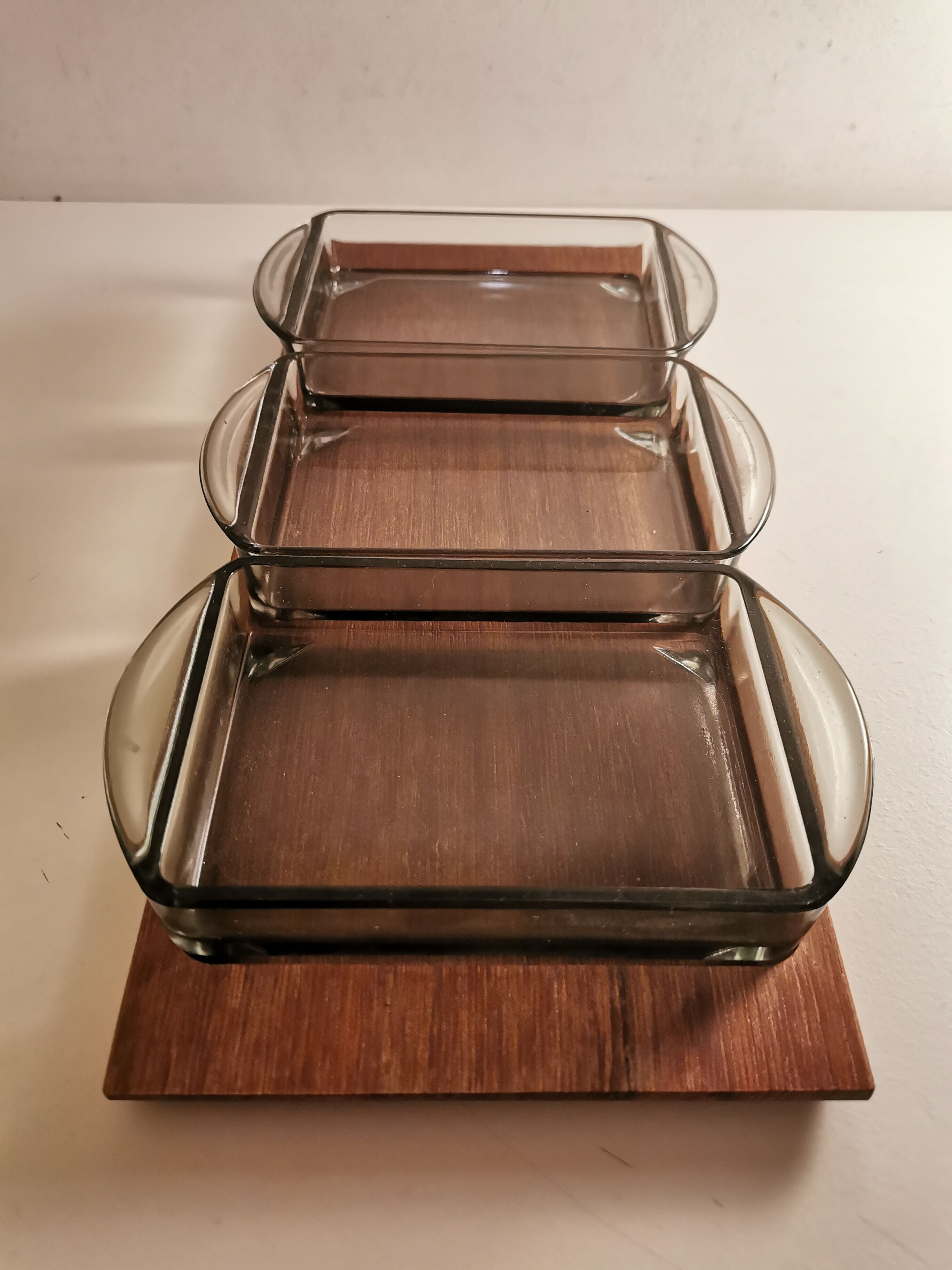 Vintage teak aperitif and 70s smoked glass