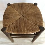 Country stool in wood and straw