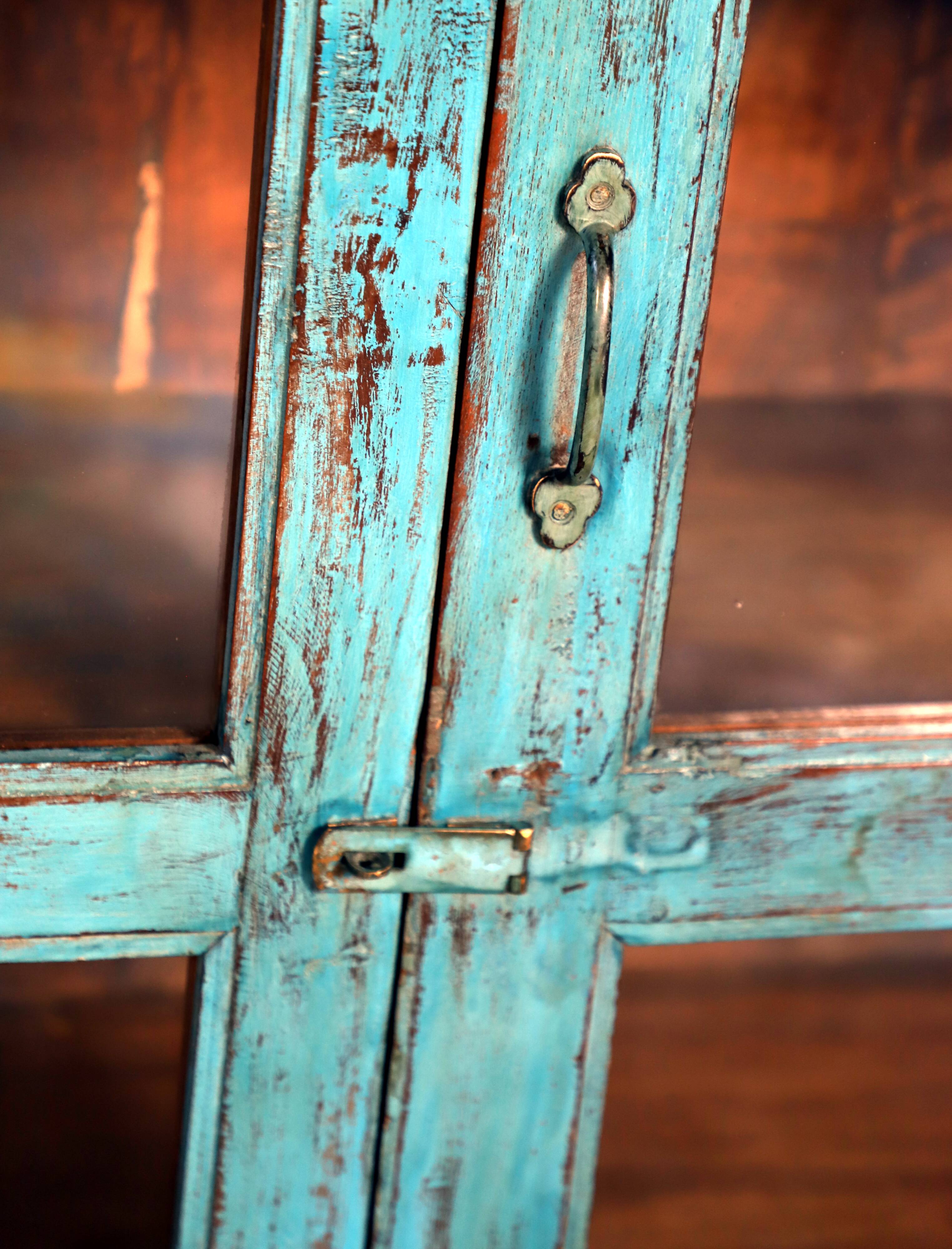 Burmese teak showcase with original blue patina