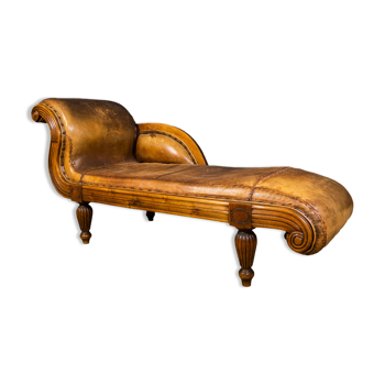 Chaise longue or rest bench Napoleon III era with floral fabric around 1850  | Selency