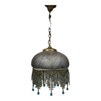 Blue chandelier glassware by vianne for suberville h 20cm diameter 30cm with bronze chain