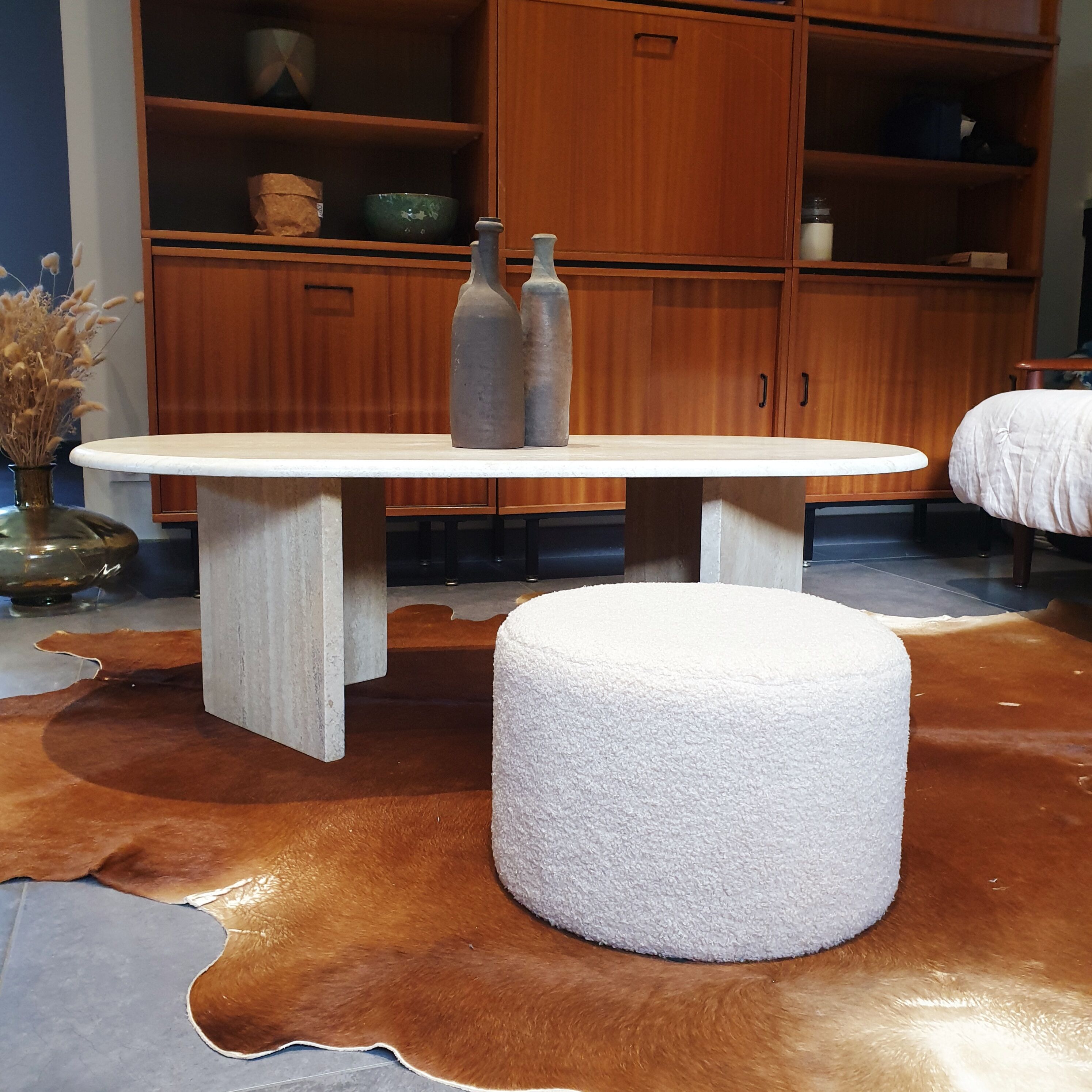 Table basse vintage en travertin