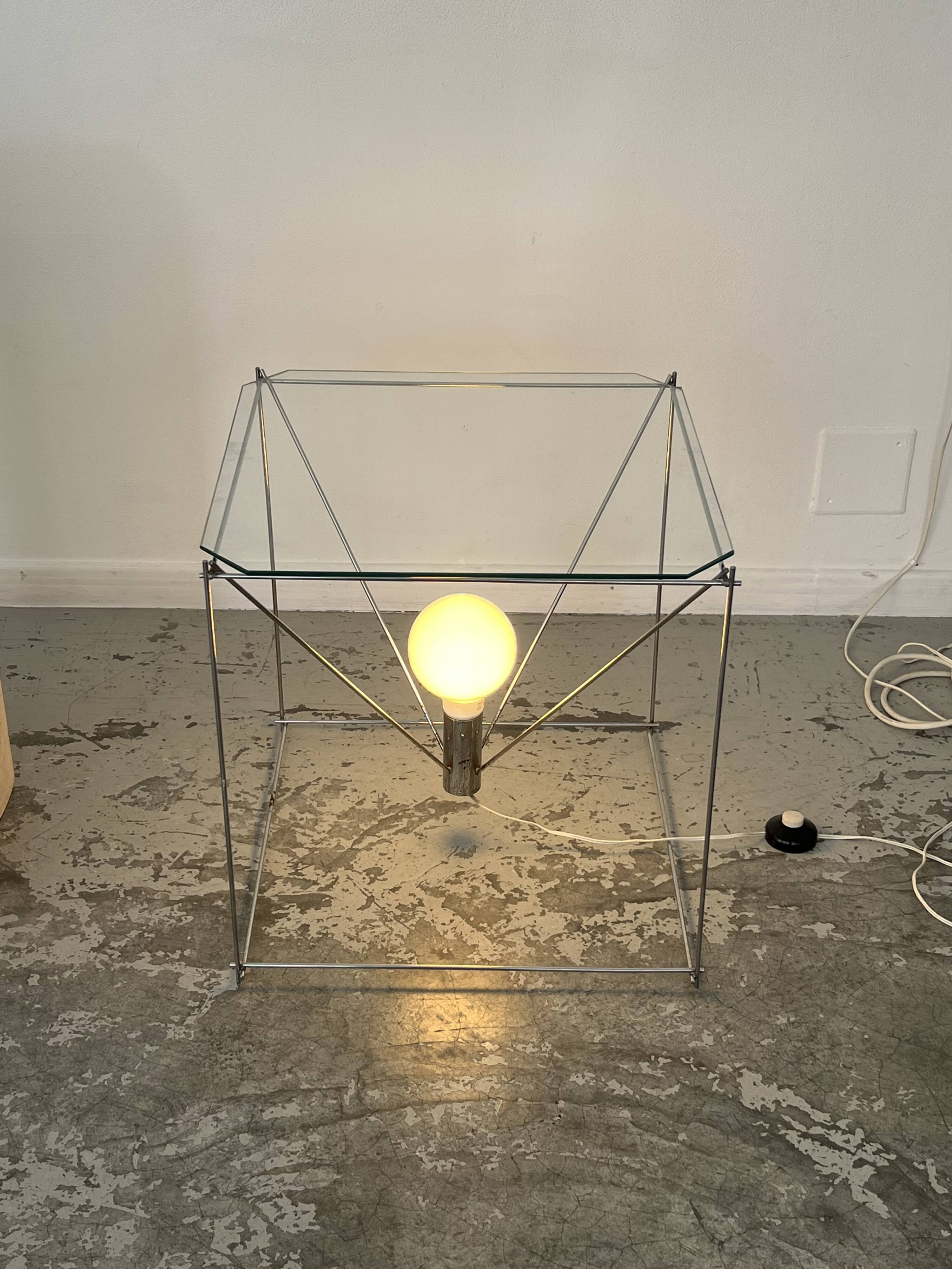 Side table in chromed metal and glass 70s