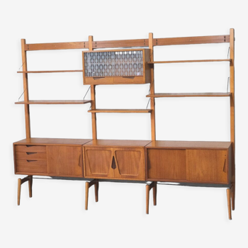 Mid-Century Modular Free Standing  Teak Wall Unit by Kjell Riise for Brodrene Jatogs, Norway, 1960s