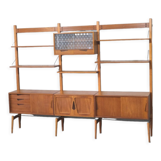 Mid-Century Modular Free Standing  Teak Wall Unit by Kjell Riise for Brodrene Jatogs, Norway, 1960s