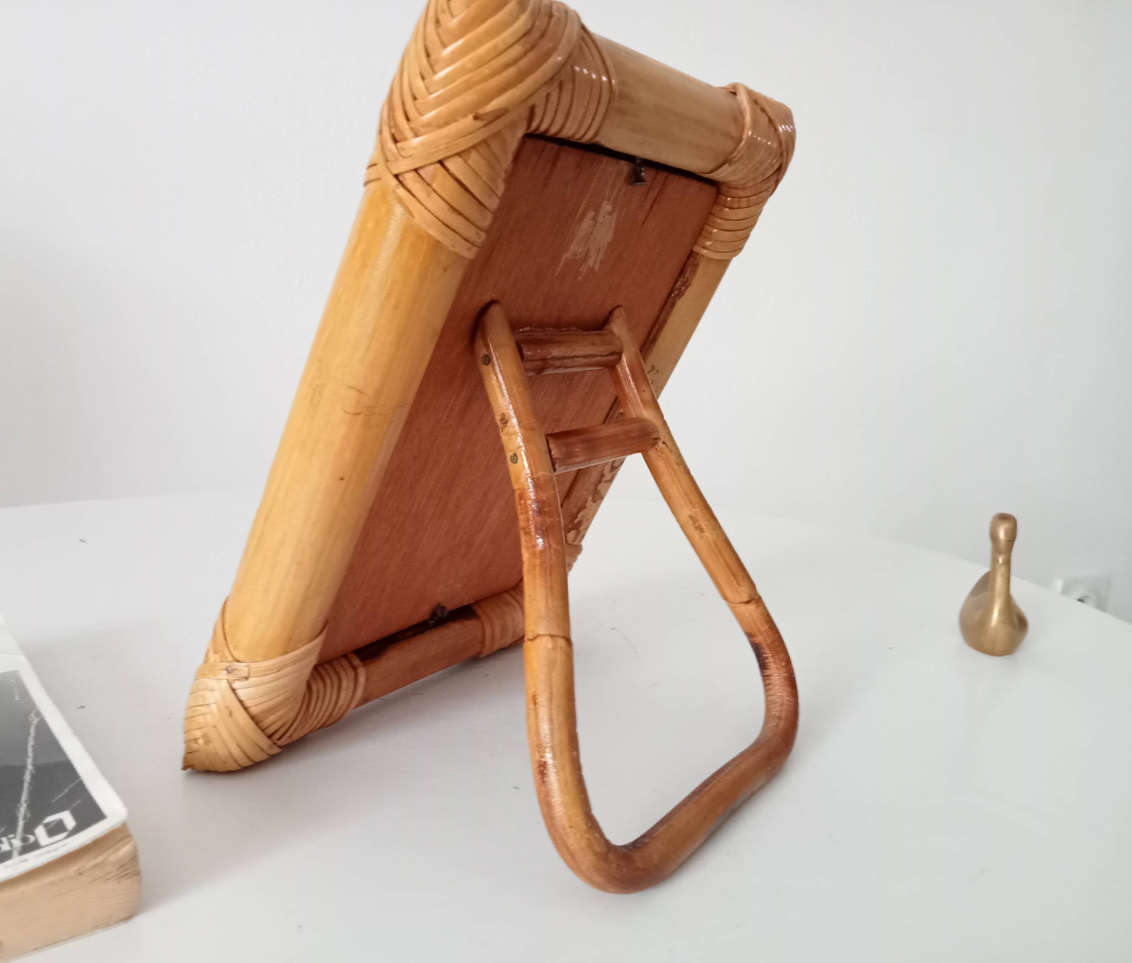 Vintage 1970s rattan tabletop mirror