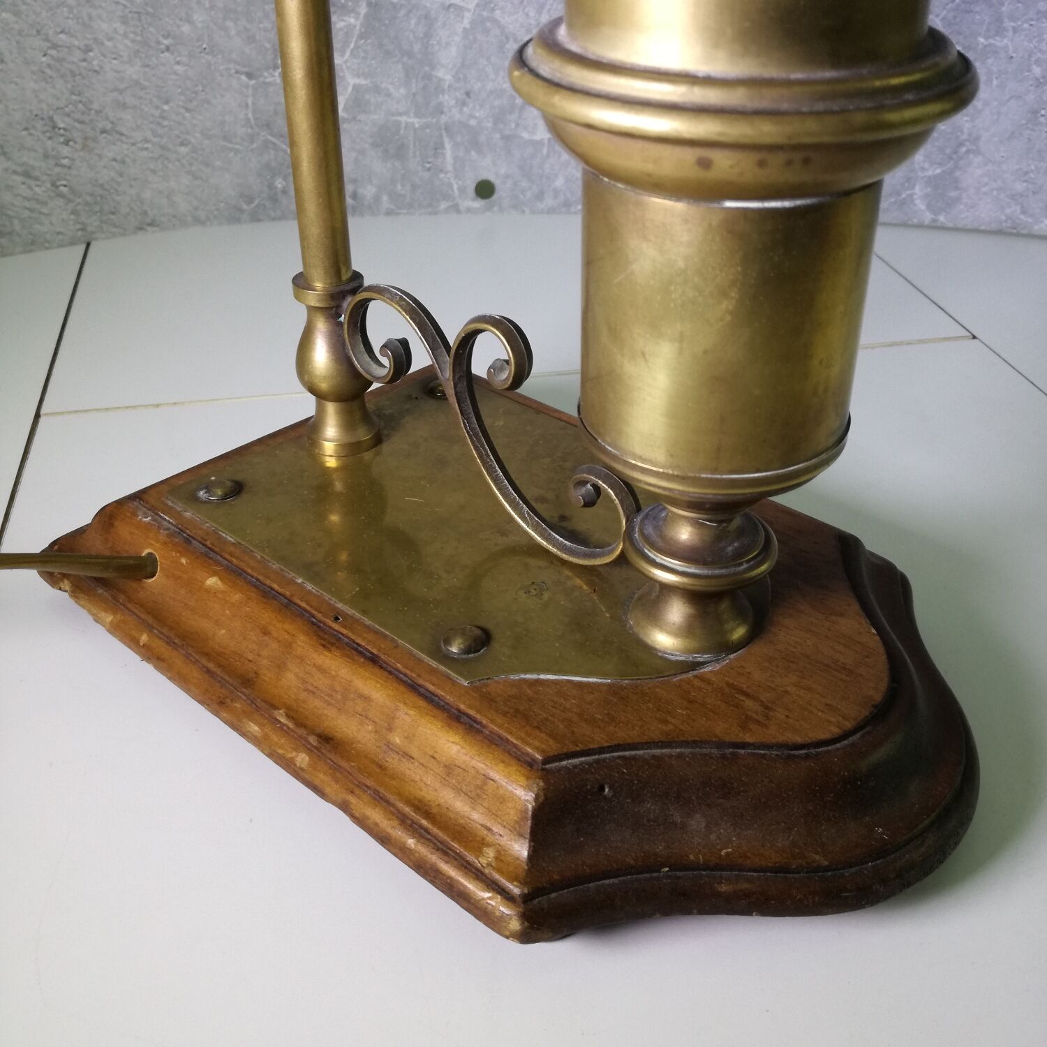 Brass and wood hot water bottle lamp 1970