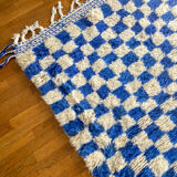 Moroccan Berber checkered carpet Klein blue and white