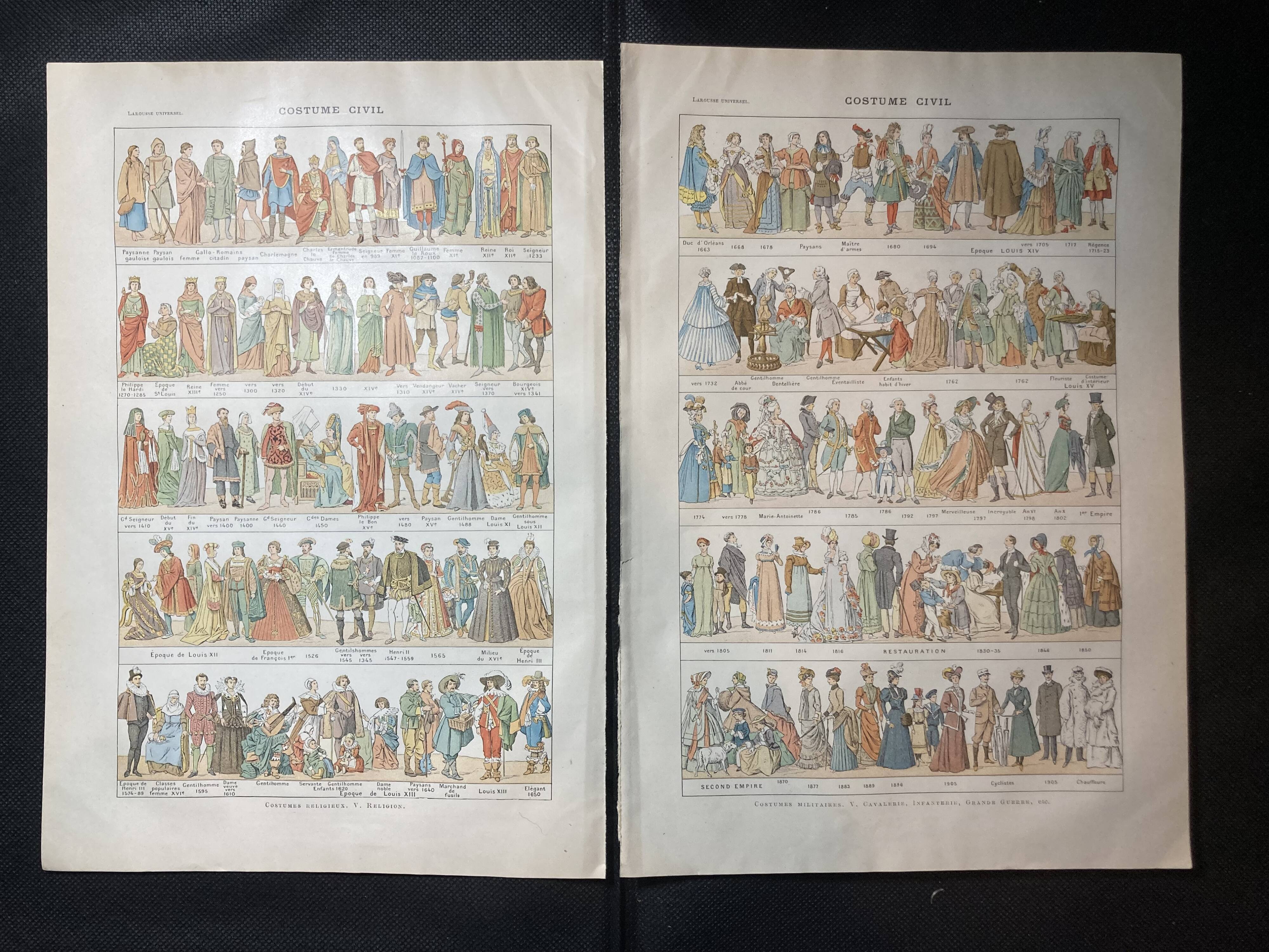 Set of 2 lithographs on traditional costumes