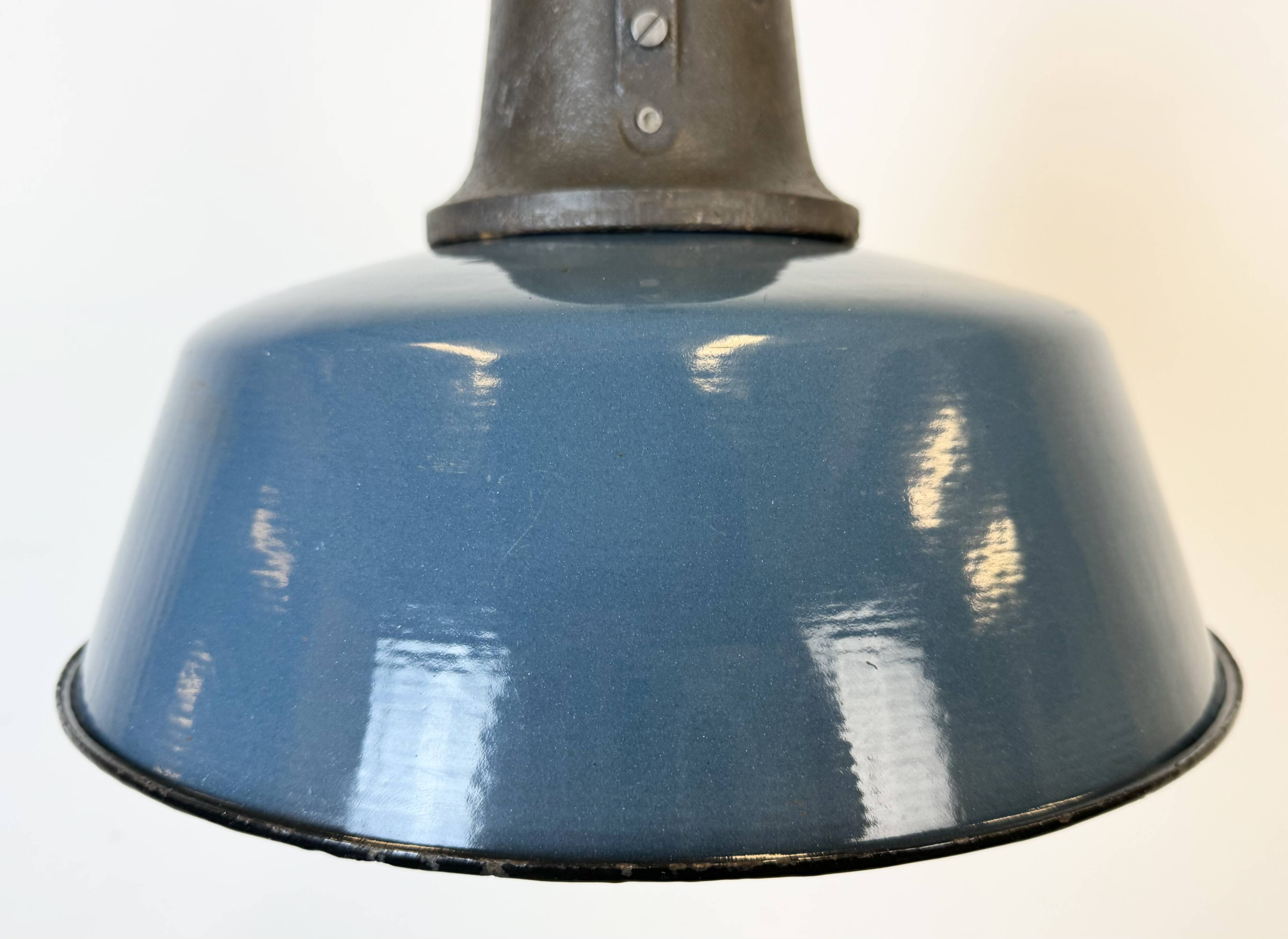Industrial Blue Enamel Factory Lamp with Cast Iron Top, 1960s