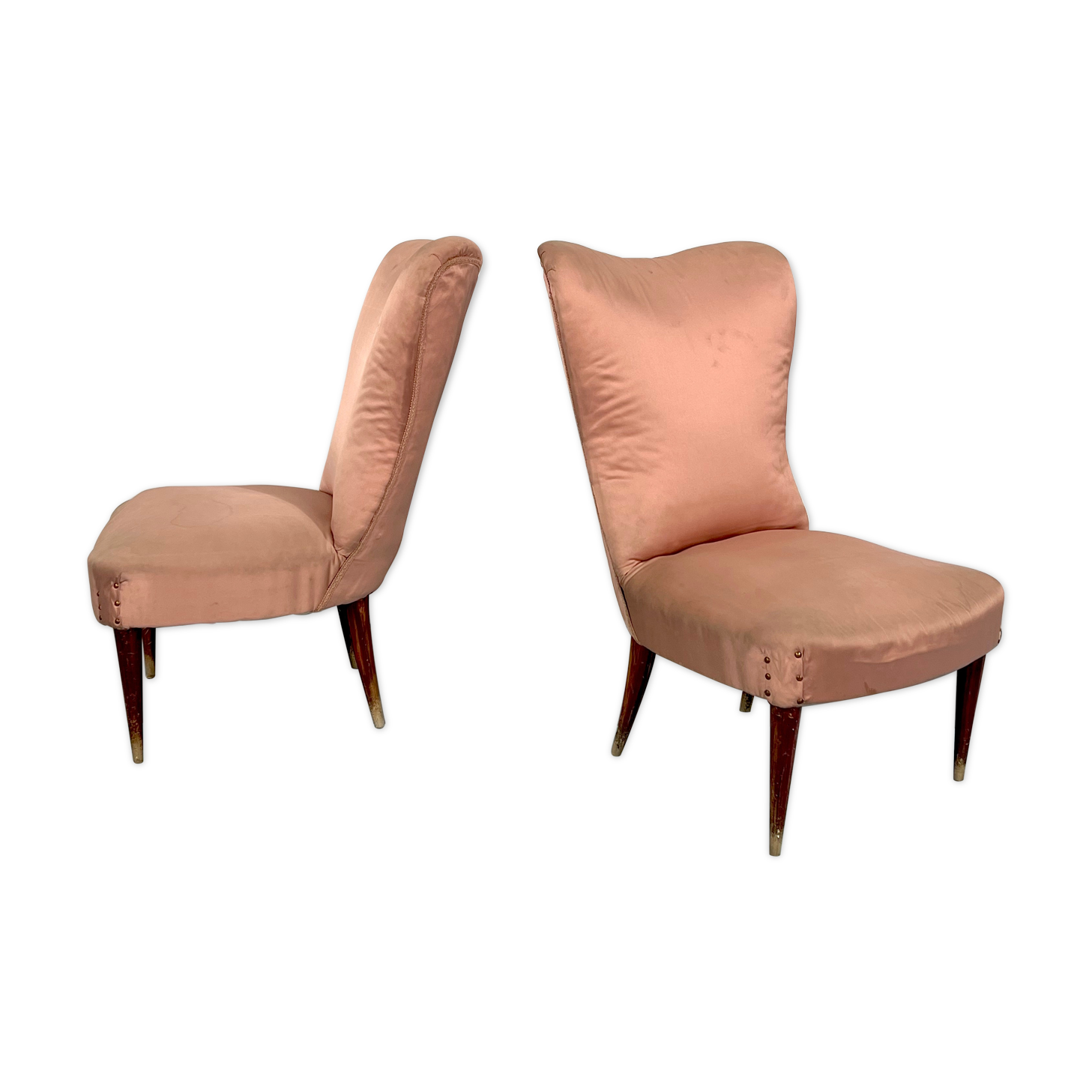 Italian vintage pair of pink club armchairs