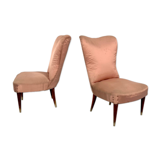 Italian vintage pair of pink club armchairs