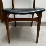 Set of 6 Scandinavian Skaï and teak wood chairs