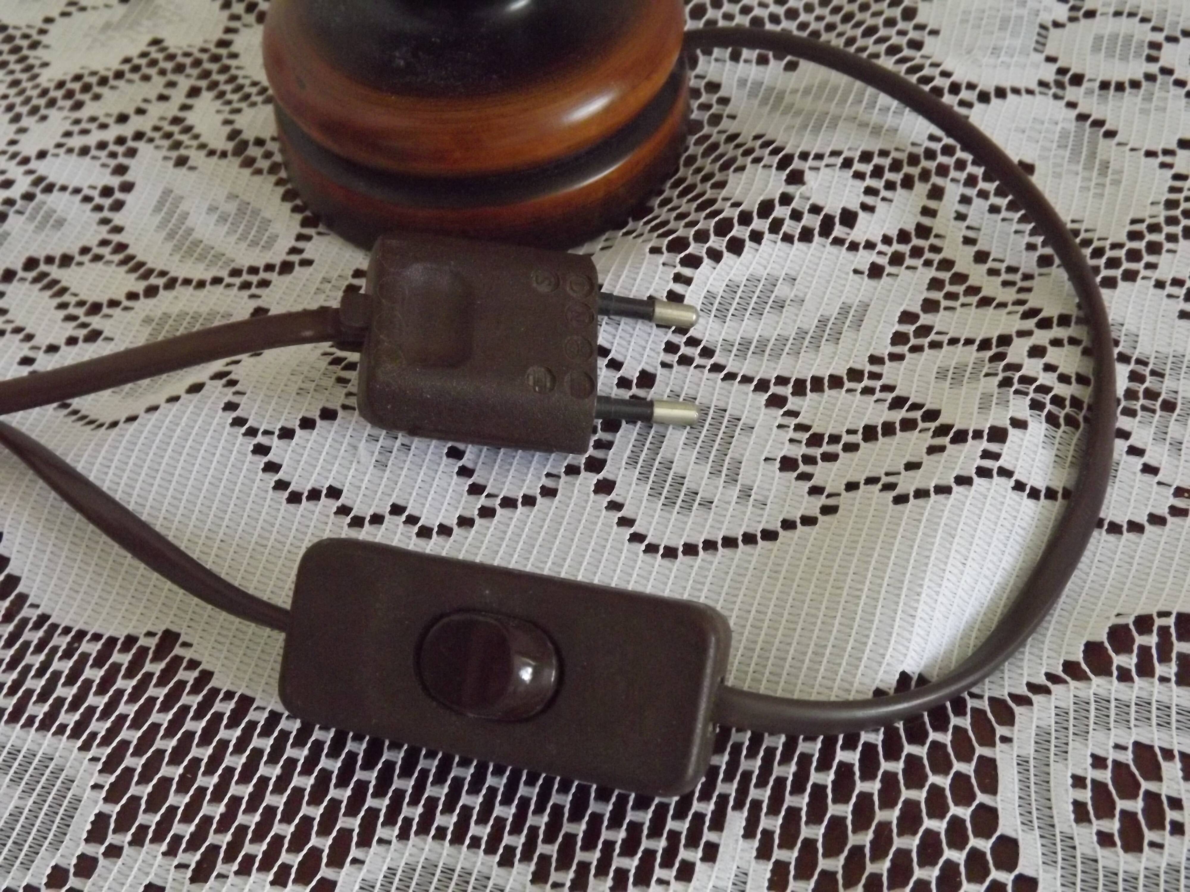 French Mid Century Round Turned Wood Grooved Table Lamp Hide Skin Shade