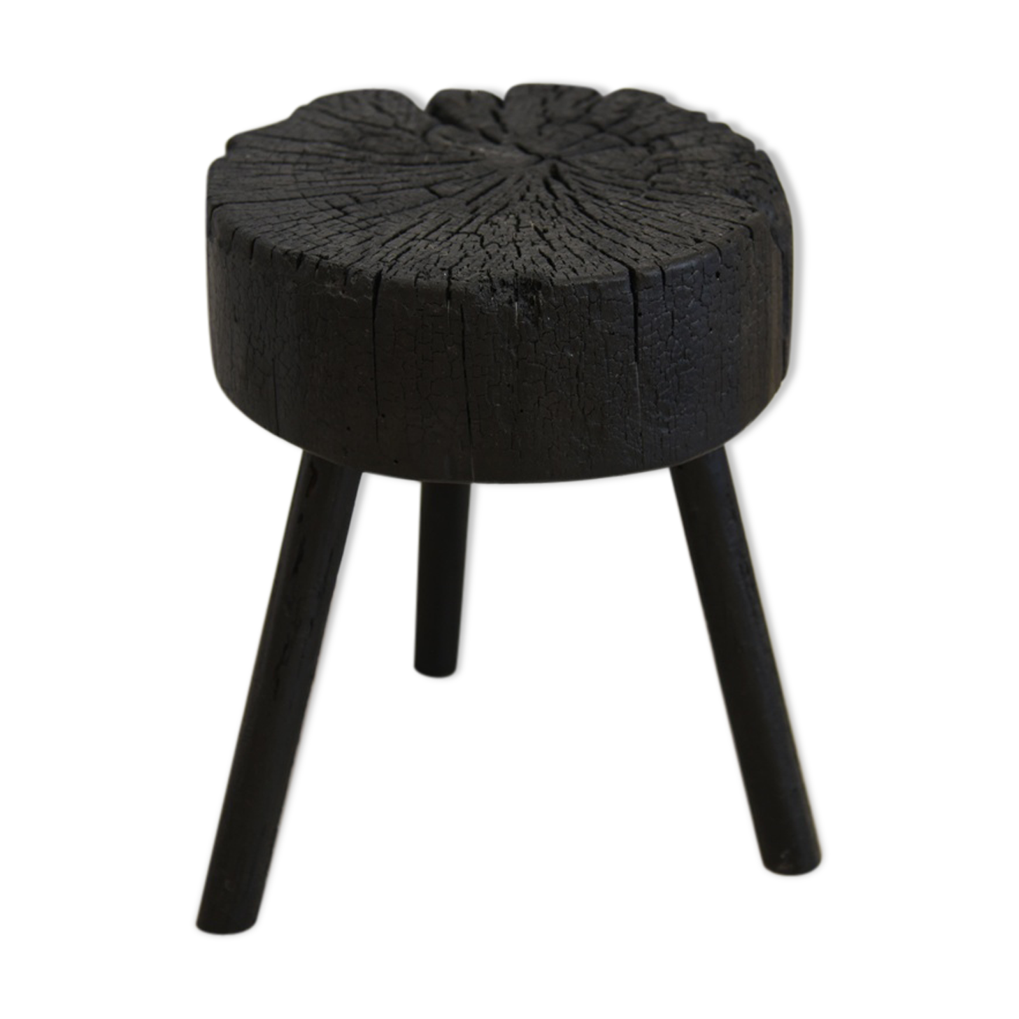 Stool wood finishing shou-sugi-ban in wood burned with treatment