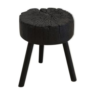 Stool wood finishing shou-sugi-ban in wood burned with treatment