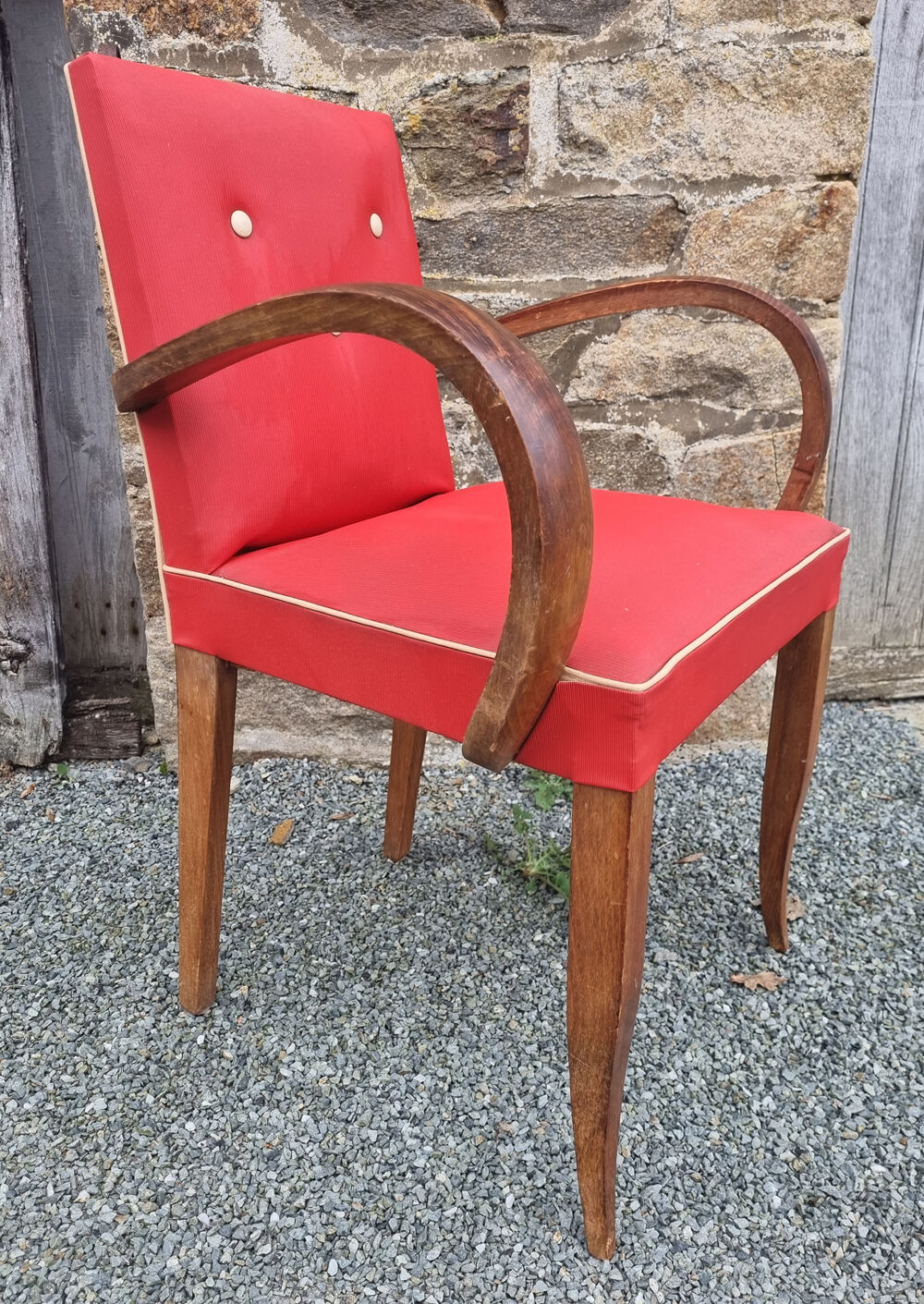 Red vintage bridge armchair, 40s
