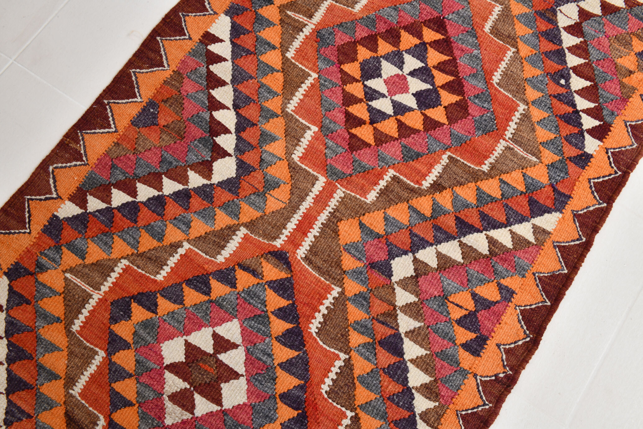 Bold multicolor kilim runner rug,92x395cm