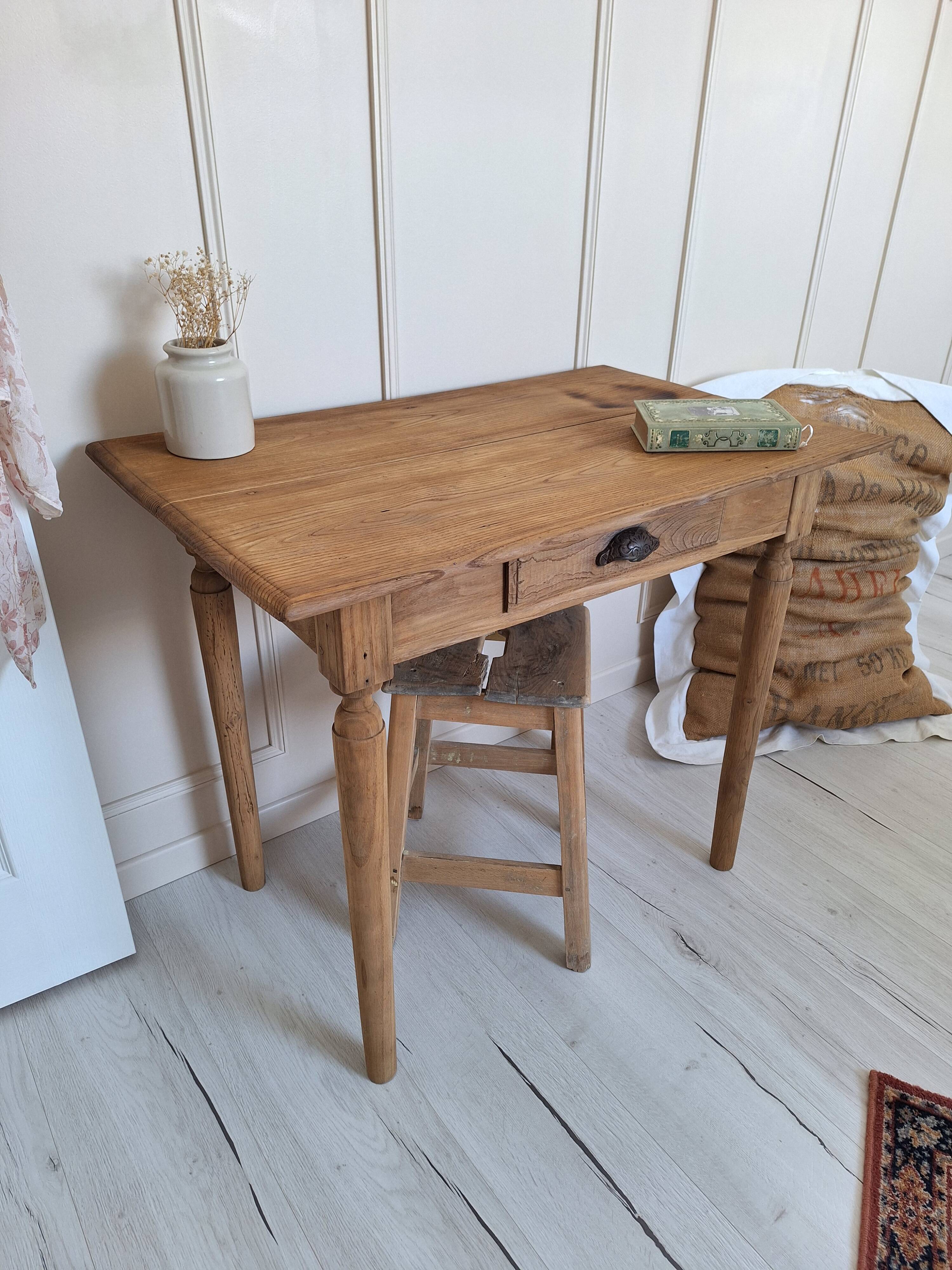 Bureau / Table d'appoint de ferme en chêne massif – Style campagne chic