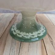 Antique compote stand Lunéville St Clément with green clover decoration.