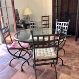 Table fer forgé et verre 4 chaises