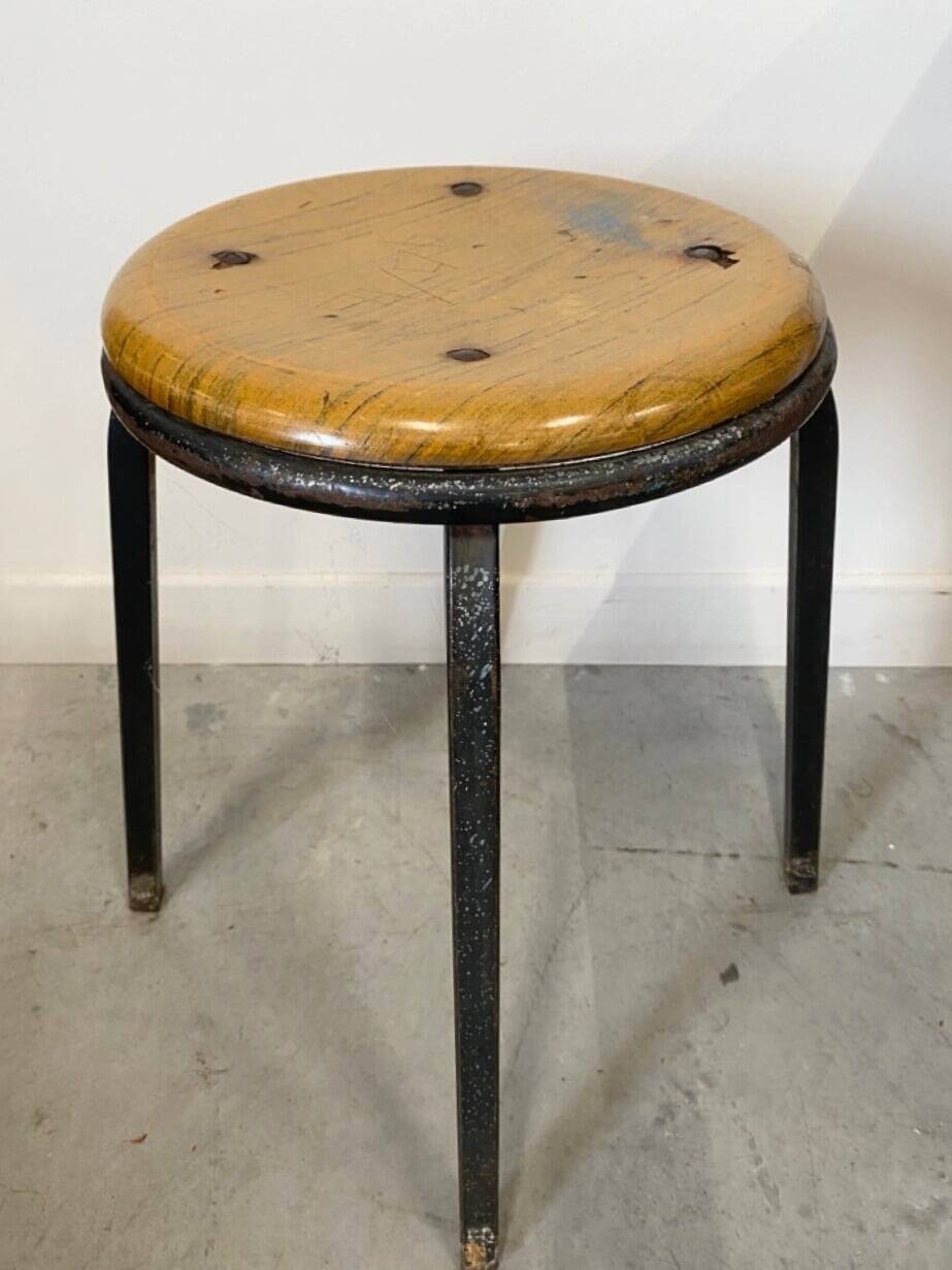 Vintage industrial stool in wood and metal
