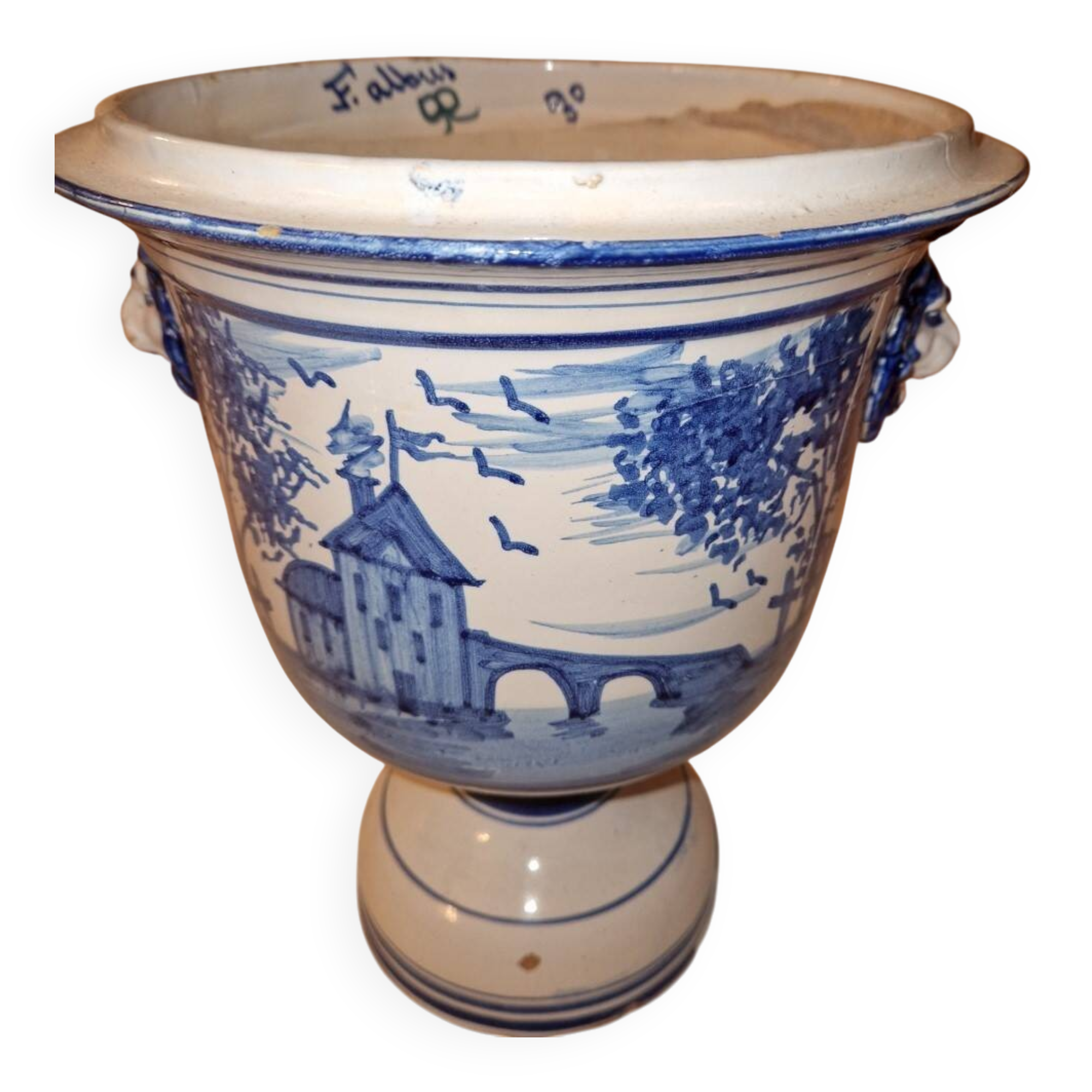 Cache pot intérieur faïence de nevers signé f. albus