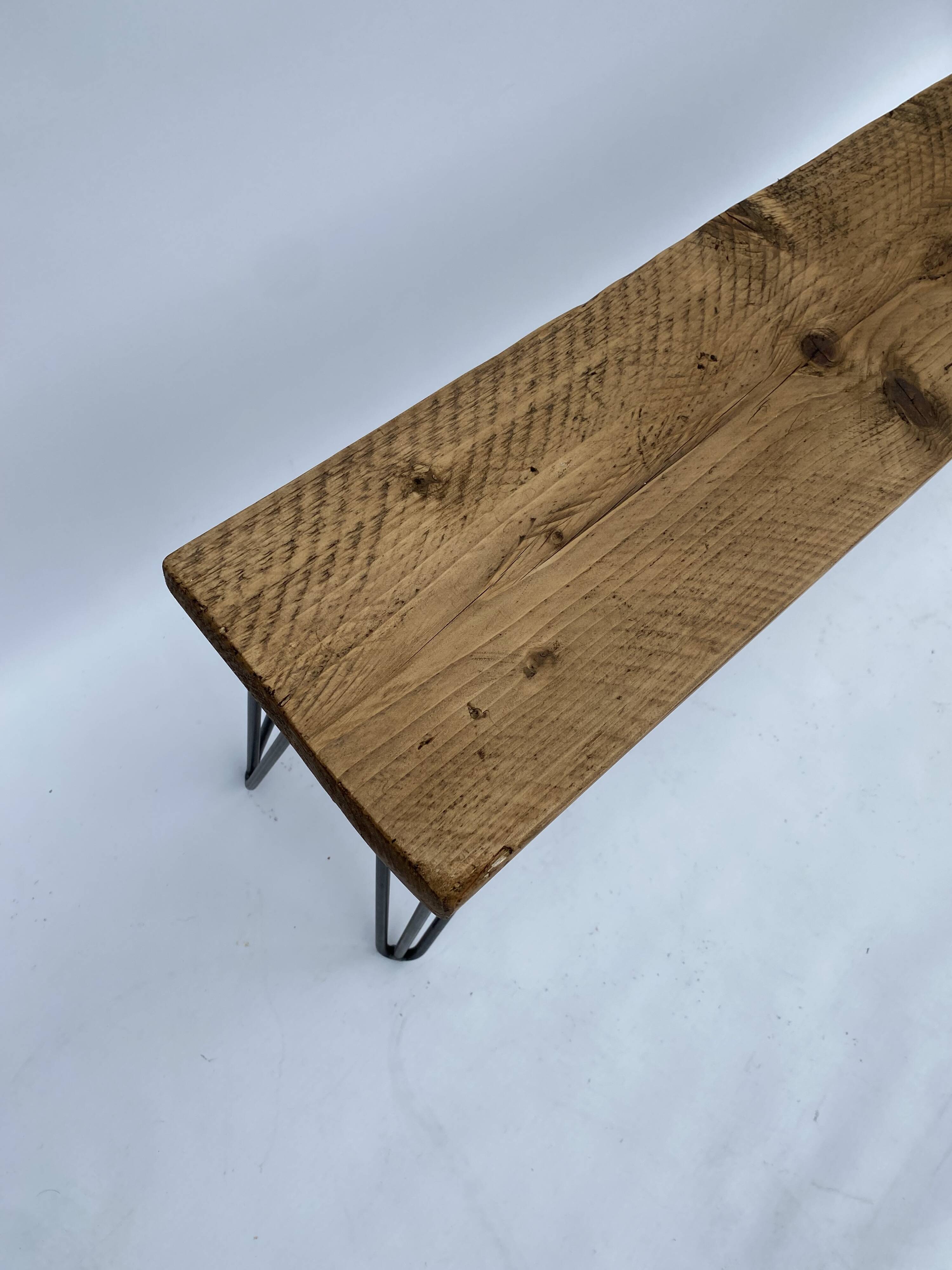 Industrial Bench Hairpin Legs Scaffolding Wood Midcentury Modern 1980s