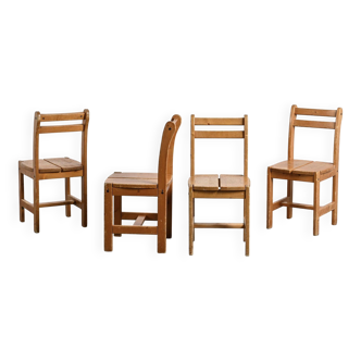 Set of four pine chairs, French work, circa 1970.