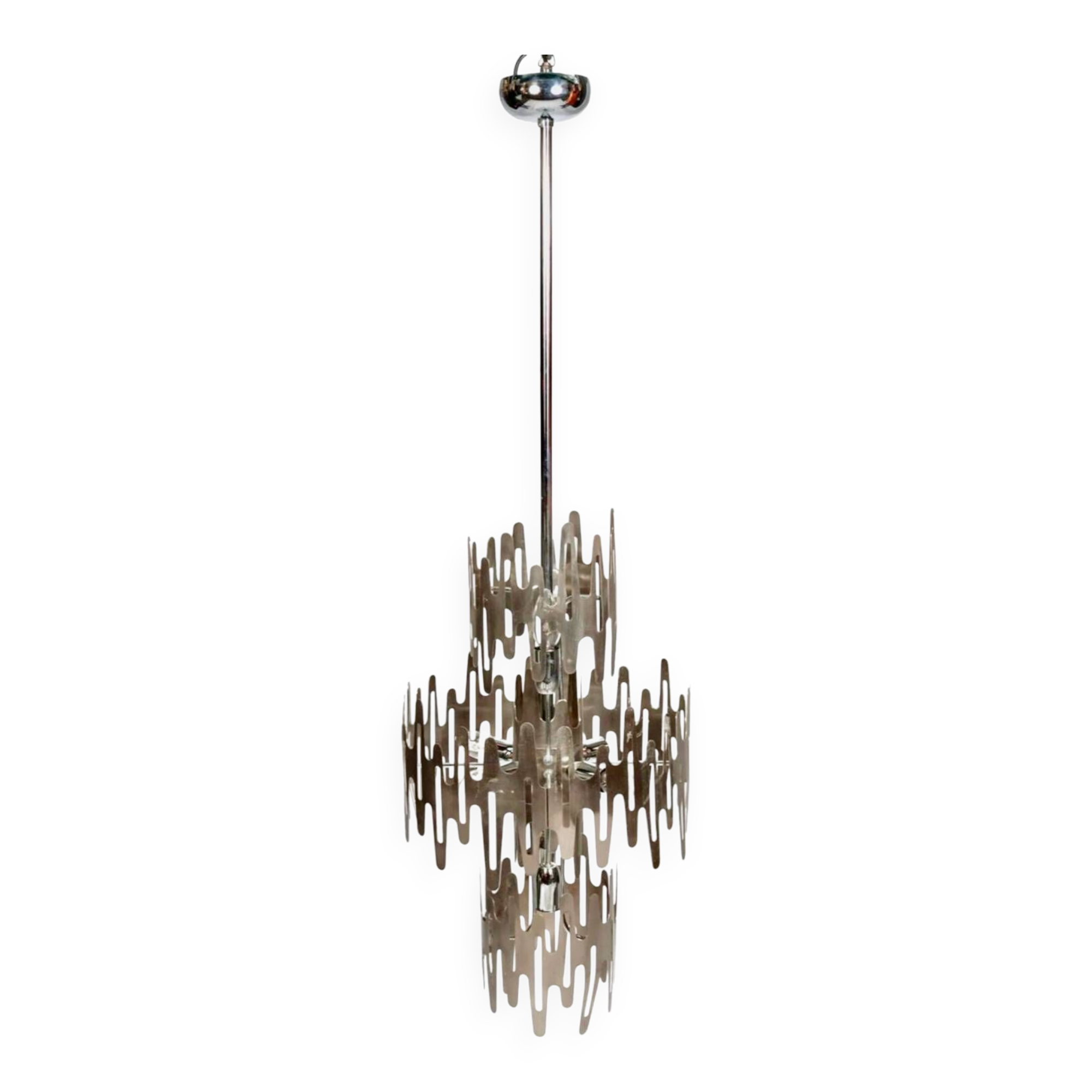 Chandelier brutalist inox , France 1970