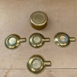 Série 5 anciens cendriers métal doré empilable + support vintage