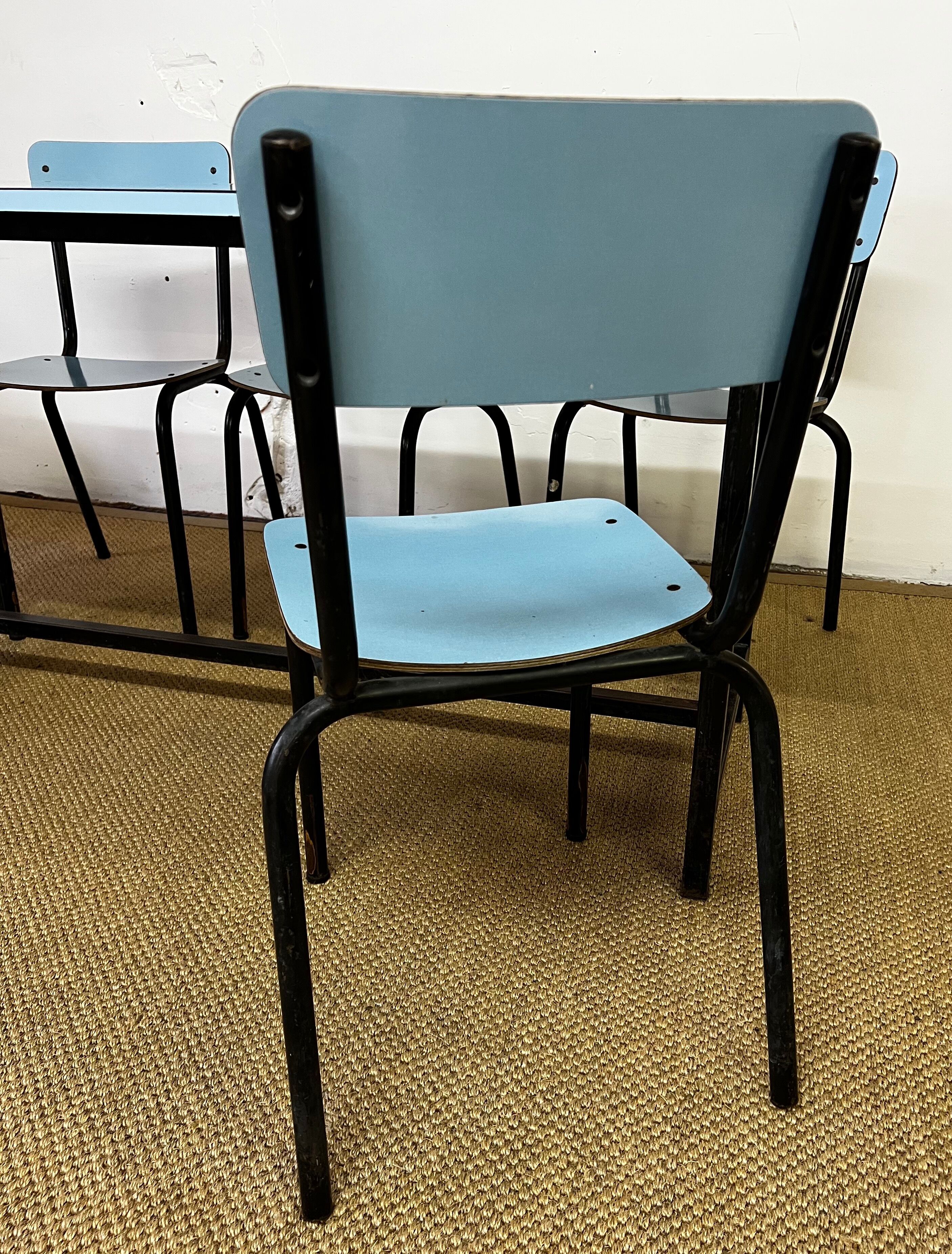 Blue formica table & chairs set