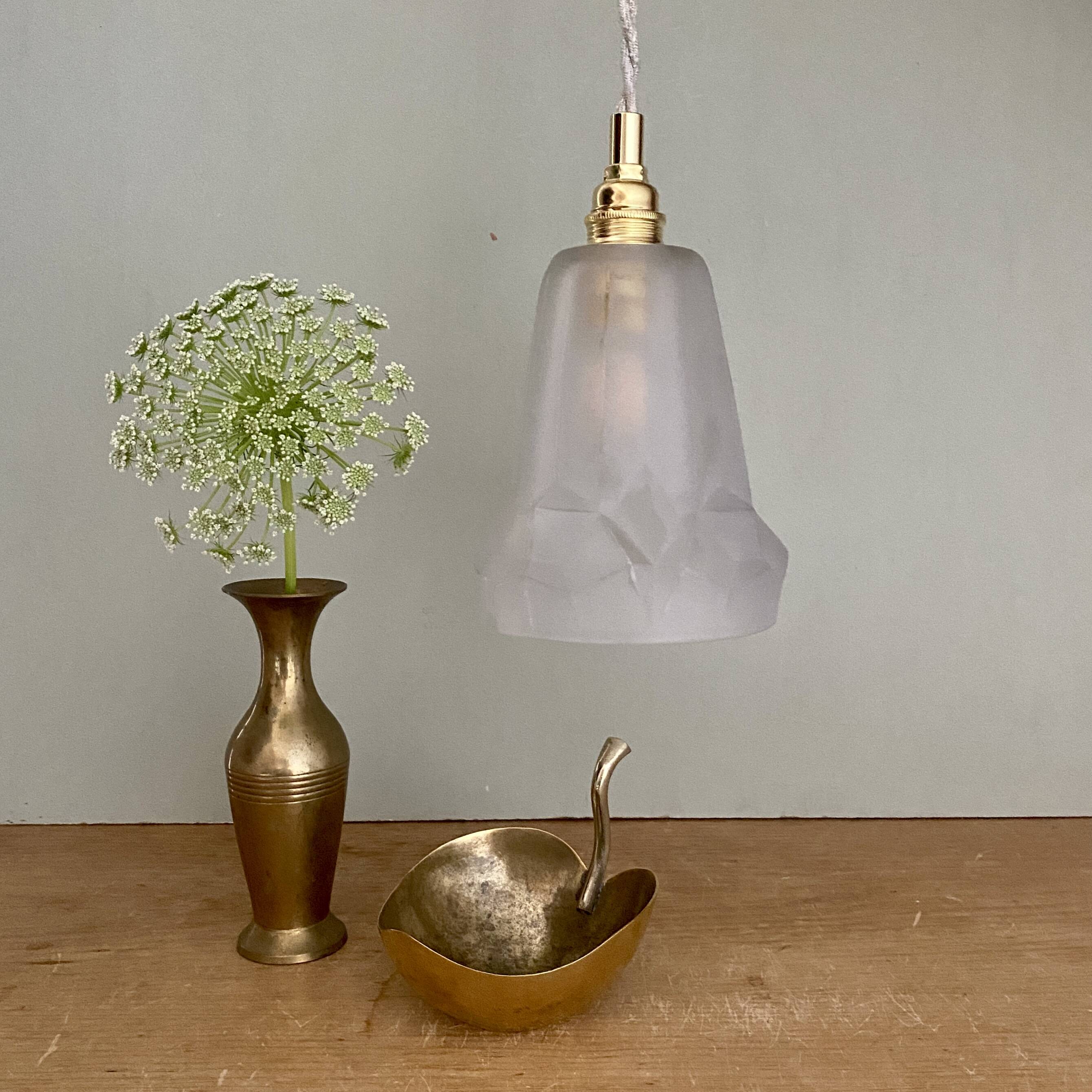 Vintage Art Deco frosted glass tulip pendant light