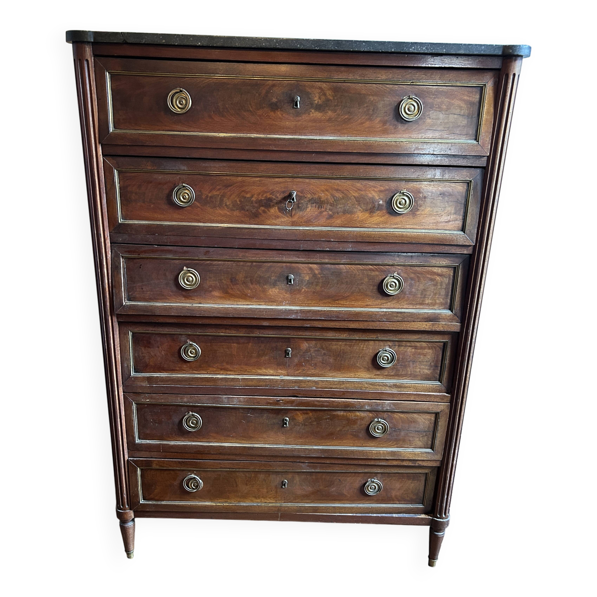 Mahogany and black marble chest of drawers, late 18th-early 19th century