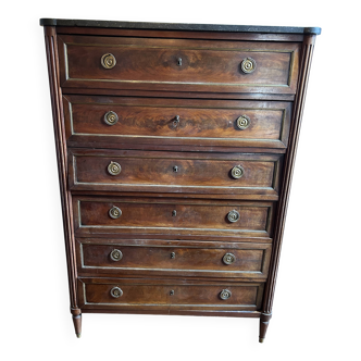 Mahogany chest of drawers – Black marble – Late 18th / early 19th century