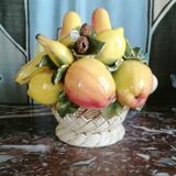 Basket with ceramic fruit decoration
