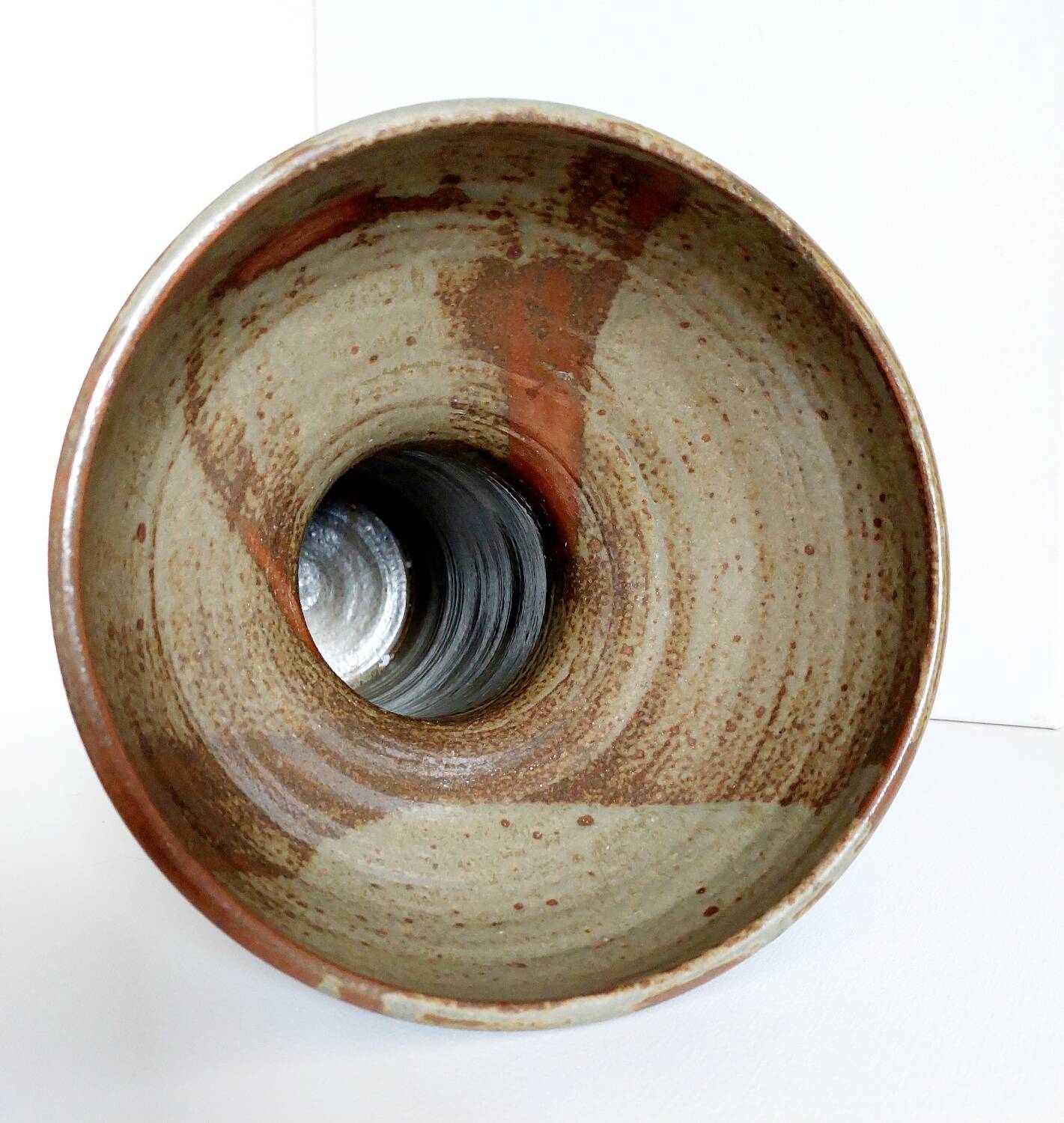 Large vintage enameled stoneware vase