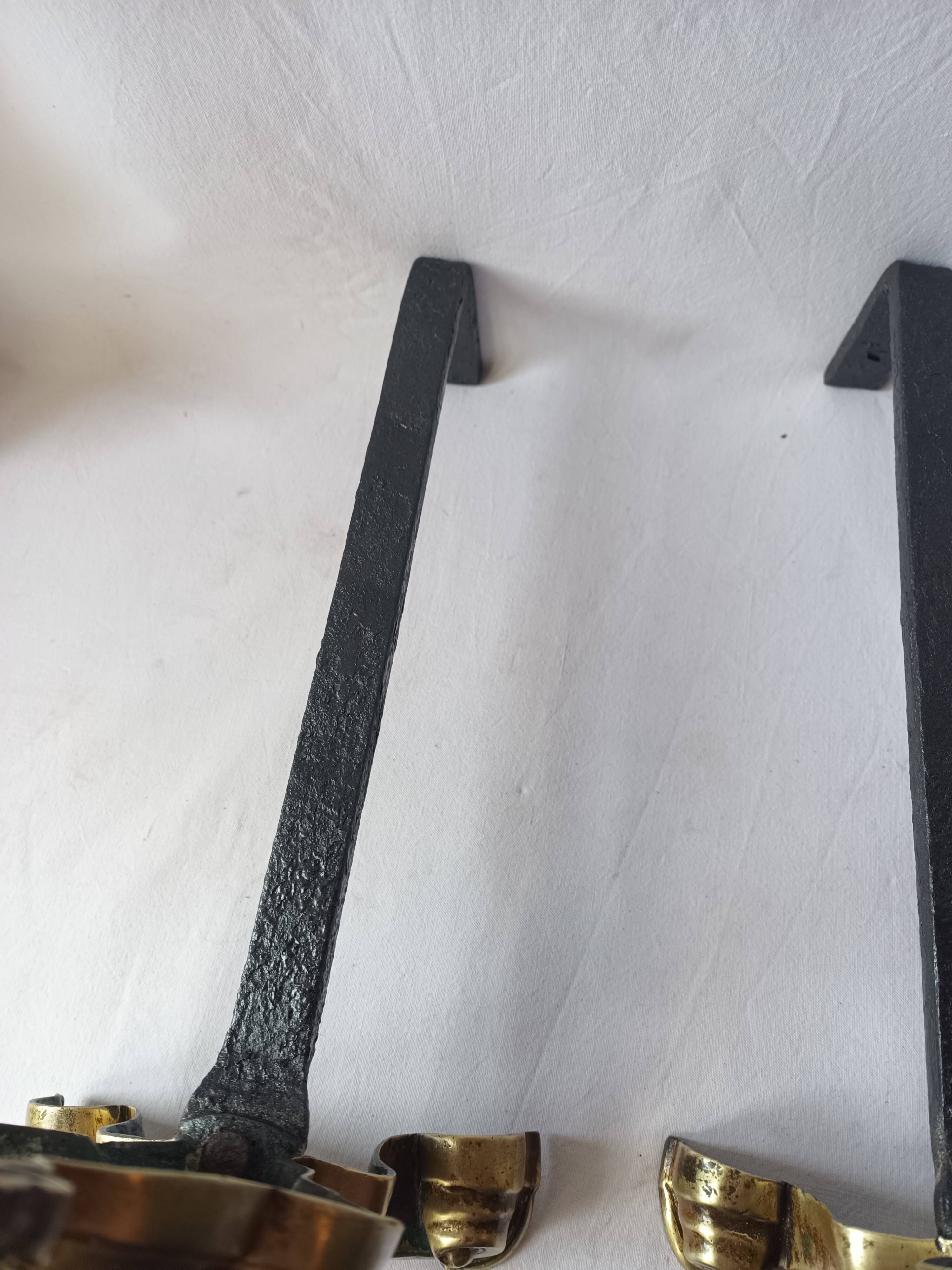 Old bronze chenets fireplace log holder pair