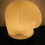 Vintage Elephant Light Lamp James Poki glass opalin base alu brushed
