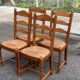 4 solid wood dining chairs with straw seats, 102cm