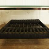 Rattan coffee table, plexiglass, frosted glass - chrome