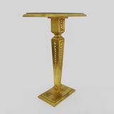 Console, pedestal table, side table in gilded wood with beveled mirror top. Ann