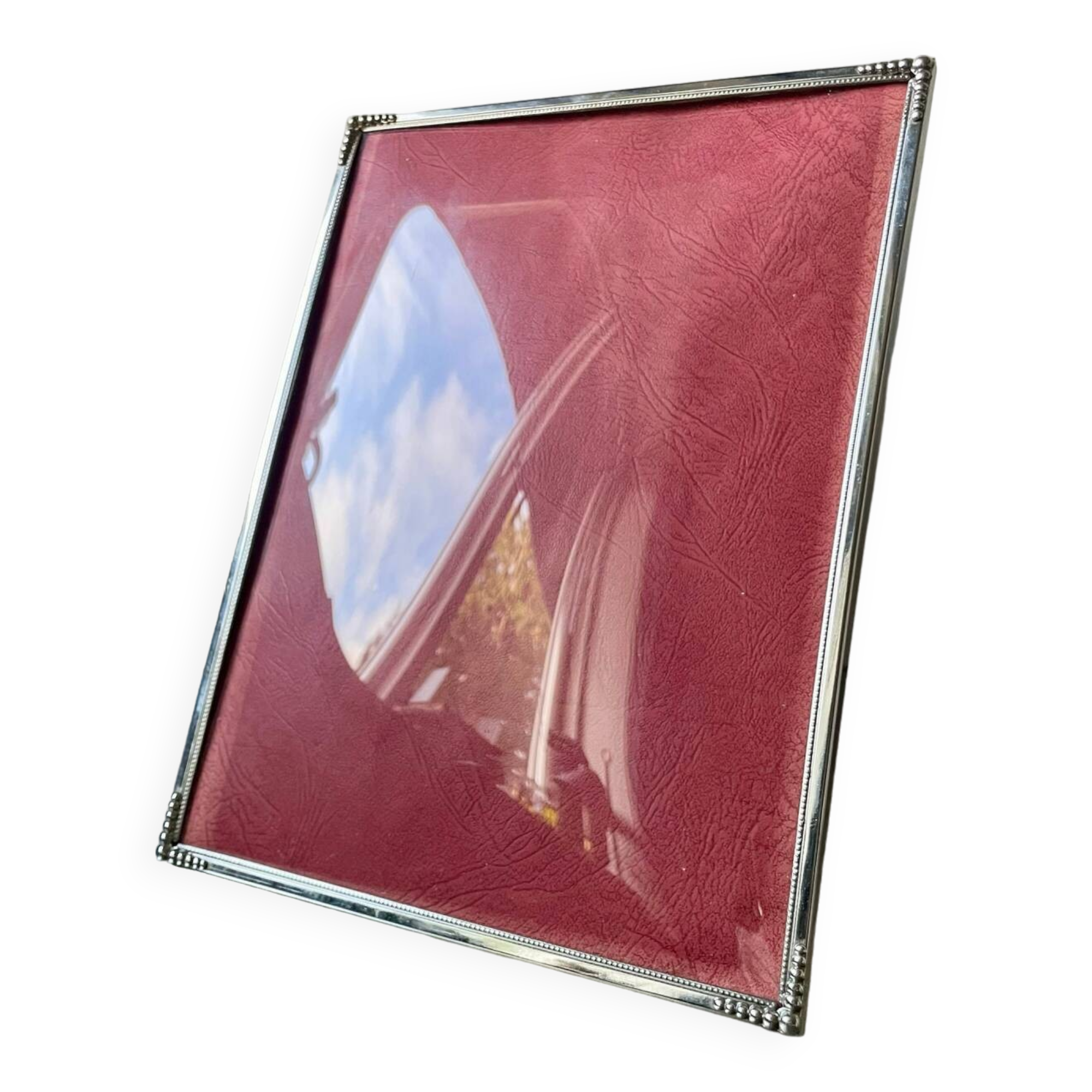 Art deco silver colored  metal frame  24.5  cm x 18.5 cm convex glass